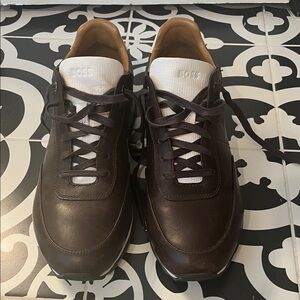 Boss Men's Dark Brown Leather Sneakers